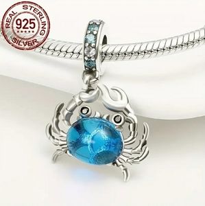 Adorable Blue Ocean Crab Dangle Charm Stamped S925